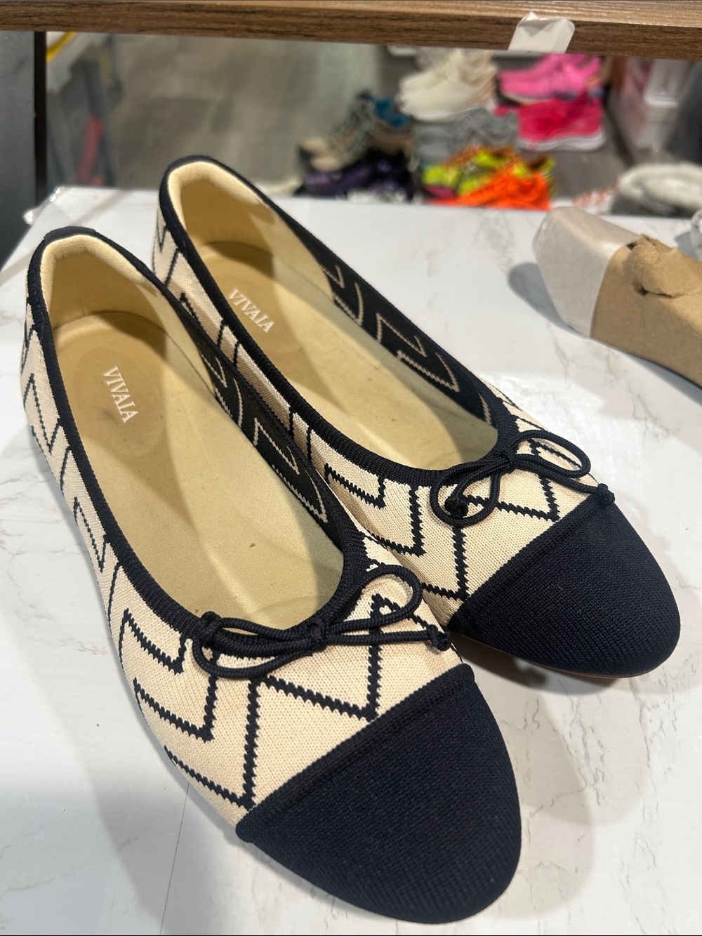 VIVAIA Knit Ballet Flats – Black & Cream